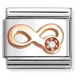 Classic Symbols in stainless steel with 9k rose gold and CZ Infinity WHITE