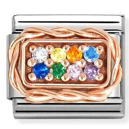 430318/17 Classic RICH PAVE' steel, cubic zirconia and 9k rose gold RAINBOW