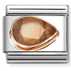 430606/012 Classic CZ. FACETED RIGHT DROP in steel and 9k rose gold SMOKEY