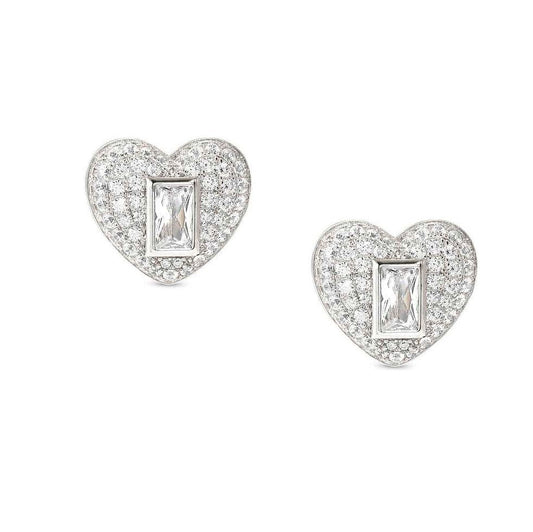 DOMINA earrings in 925 sterling silver and cubic zirconia pavé Heart 240407/031