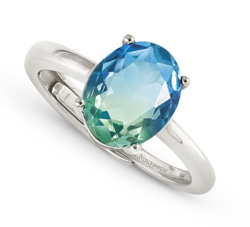SYMBIOSI ring 925 sterling silver, BICOLOR stones LIGHT BLUE-GREEN fin. Silver