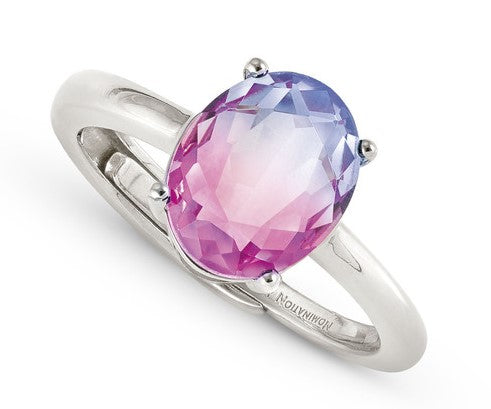 SYMBIOSI ring , 925 sterling silver, BICOLOR stones PINK-PURPLE fin. Silver