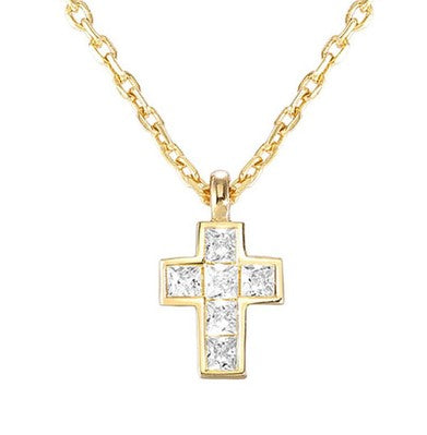 CARISMATICA necklace 925 sterling silver  fine cz. Yellow Gold(SMALL CROSS) WHITE