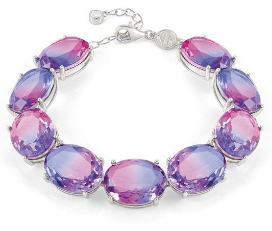 SYMBIOSI bracelet 925 sterling silver , BICOLOR stones (LARGE) (E) PINK-PURPLE fin. Silver