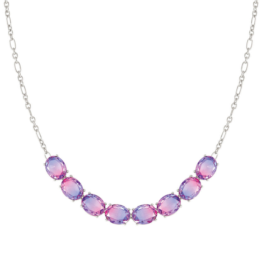 SYMBIOSI necklace 925 sterling silver  BICOLOR stones (E) PINK-PURPLE fin. Silver