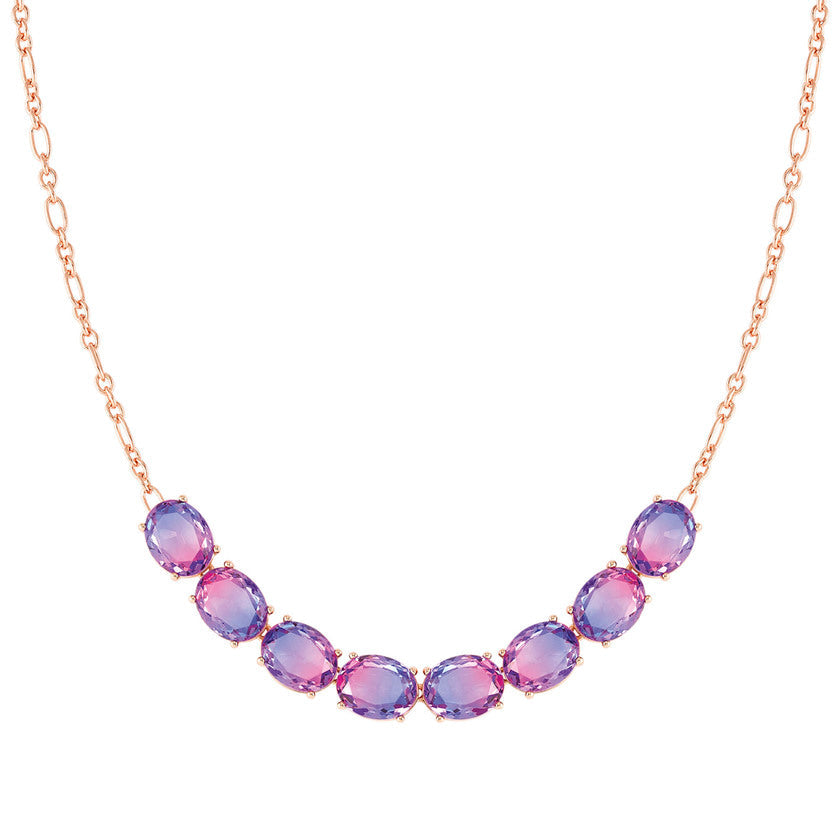 SYMBIOSI necklace  925 sterling silver BICOLOR stones (E) PINK-PURPLE fin. Pink gold