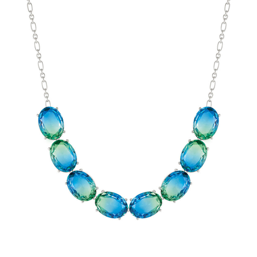 SYMBIOSI necklace  925 sterling silver, BICOLOR stones (LARGE) (E) LIGHT BLUE-GREEN fin. Silver