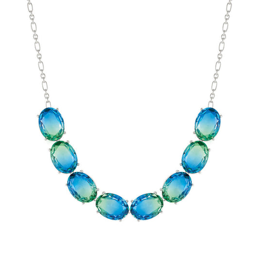 SYMBIOSI necklace  925 sterling silver, BICOLOR stones (LARGE) (E) LIGHT BLUE-GREEN fin. Silver