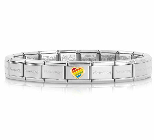 Complete Bracelet with Yellow Gold & Enamel Rainbow Heart