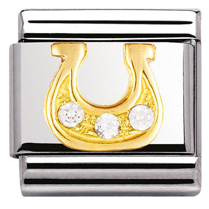 030310/23 Classic,S/Steel.Bonded Yellow Gold,CZ.WHITE horseshoe