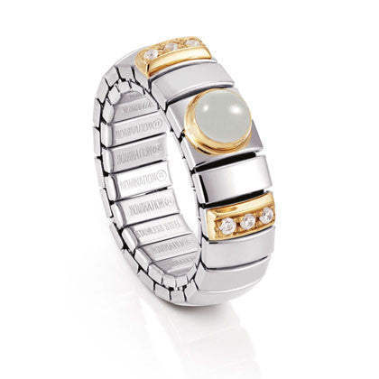 EXTENSION N.Y. Ring (S) in stainless steel with 18k gold? Cubic Zirconia and semiprecious stones (001_AQUAMARINE)