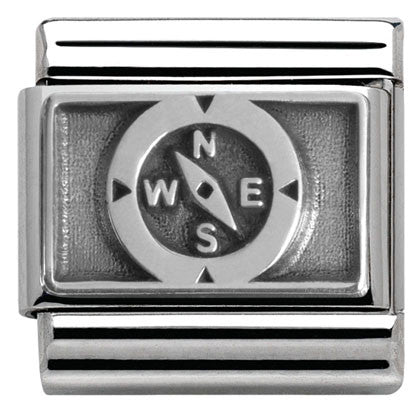 330102/10 Classic PLATES OXIDIZED steel ,silver 925 compass