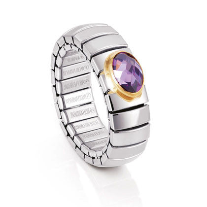 XTE Ring (S) in stainless steel with 18k gold and Cubic Zirconia (001_PURPLE)