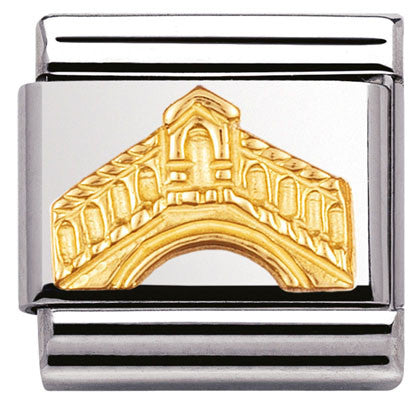 030123/26 Classic RELIEF MONUMETS s/Steel,bonded yellow gold Rialto Bridge (Italy)