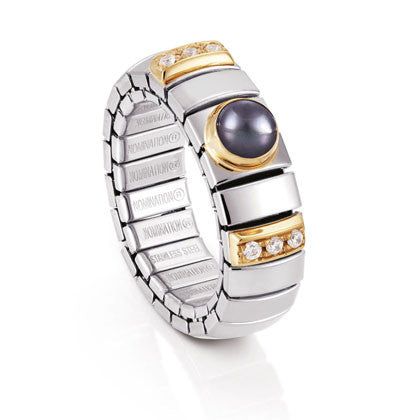 EXTENSION N.Y. Ring (S) in stainless steel with 18k gold? Cubic Zirconia and stones (014_GREY PEARL)