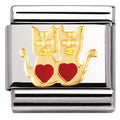 030248/01 Classic ,S/Steel,enamel,bonded yellow gold Cats with hearts