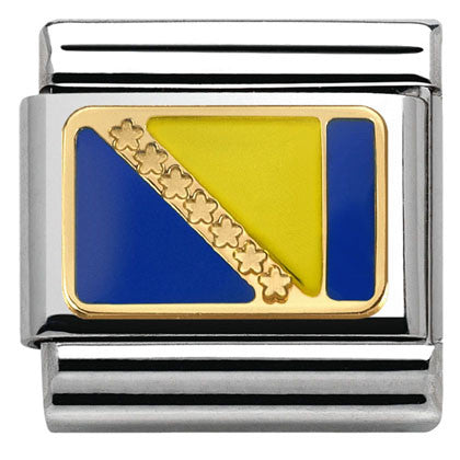 030234/51 Classic FLAG BOSNIA  S/steel, enamel bonded yellow gold