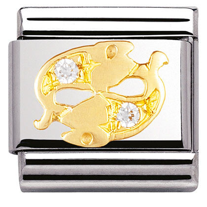 Classic ZODIAC S/Steel,Bonded Yellow Gold, CZ,   Pisces