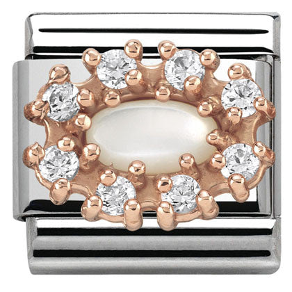 430308/12 Classic STONES,S/Steel,CZ, 9k gold  WHITE MOTHER OF PEARL