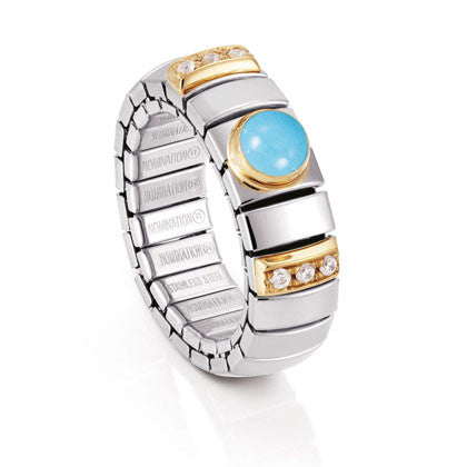 EXTENSION N.Y. Ring (S) in stainless steel with 18k gold? Cubic Zirconia and stones (006_TURQUOISE)