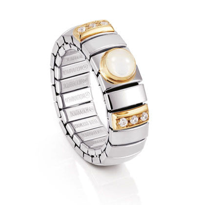 EXTENSION N.Y. Ring (S) in stainless steel with 18k gold? Cubic Zirconia and stones (012_WHITE MOTHER OF PEARL)