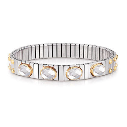 EXTENSION bracelet (M) in stainless steel with 18k gold and faceted Cubic Zirconia (010_White)
