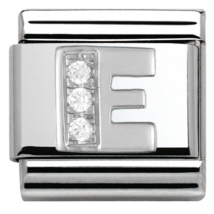 330301/05 Classic LETTER  E S/steel. Cub. zirc,925 silver