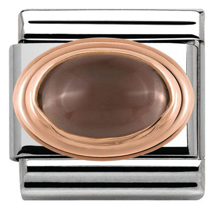430501/29 Classic OVAL HARD STONES, S/steel,9K rose gold Smoky quartz