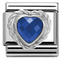 330603/007 Classic HEART FACETED CZ,S/Steel,925 silver twisted setting BLUE