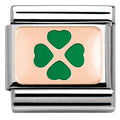430201/08  Classic PLATES S/Steel, Bonded Rose Gold,enamel Green Four-Leaf Clover