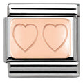 430101/15 Classic PLATES S/steel,Bonded Rose Gold Double Heart