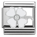 330305/14 CLASSIC Silver & enamel,1 CZ,925 silver White clover