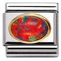 030502/08 Classic oval hard stones,S/Steel,Bonded Yellow Gold RED OPAL