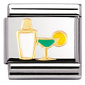 030218/02 Classic DRINKS S/steel,enamel,bonded yellow gold Cocktail shaker & glass