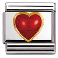 030501/11 Classic STONES HEARTS,S/Steel,Bonded Yellow Gold RED CORAL