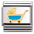 030208/48 Classic,S/steel,enamel,bonded yellow gold Blue Pram