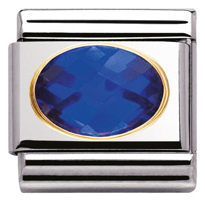 030601/007 Classic FACETED CZ Blue  S/Steel, Bonded Yellow Gold