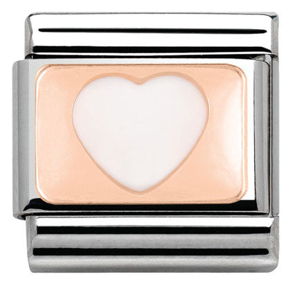 430201/13 Classic PLATES,S/Steel, Bonded Rose Gold, enamel  White Heart