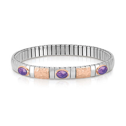 Extension bracelet in stainless steel with 9K rose gold and 2 faceted CZ (001_PURPLE)