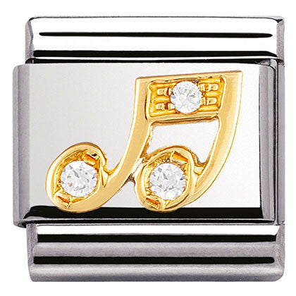 030308/18 Classic .S/steel, Bonded Yellow Gold,CZ,,White Musical note