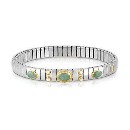 EXTENSION bracelet in stainless steel with 18K gold and stones with ornate settings (028_GREEN AVENTURINE)