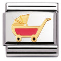 030208/49 Classic S/steel,enamel,bonded yellow gold Pink pram