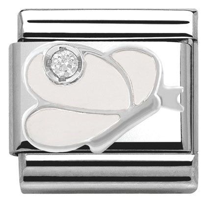 330305/08 CLASSIC Silver & enamel,1 CZ,925 silver White Butterfly