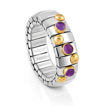 EXTENSION ring in stainless steel with 18K gold and small stones (013_AMETHYST)