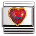 030501/08 Classic STONES HEARTS.S/Steel,Bonded Yellow Gold RED OPAL