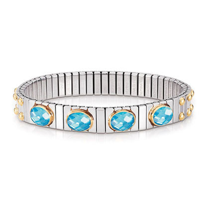 EXTENSION bracelet (M) in stainless steel with 18k gold and faceted Cubic Zirconia (006_LIGHT BLUE)