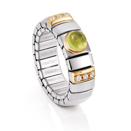 EXTENSION N.Y. Ring (S) in stainless steel with 18k gold? Cubic Zirconia and semiprecious stones (005_PERIDOT)