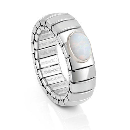 043451/013XTE,S/steel,silver,gemstones ring,WHITE OPAL,SYNTHETIC