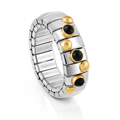 EXTENSION ring in stainless steel with 18K gold and small stones (002_BLACK AGATE)