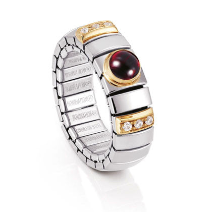 EXTENSION N.Y. Ring (S) in stainless steel with 18k gold? Cubic Zirconia and semiprecious stones (003_GARNET)